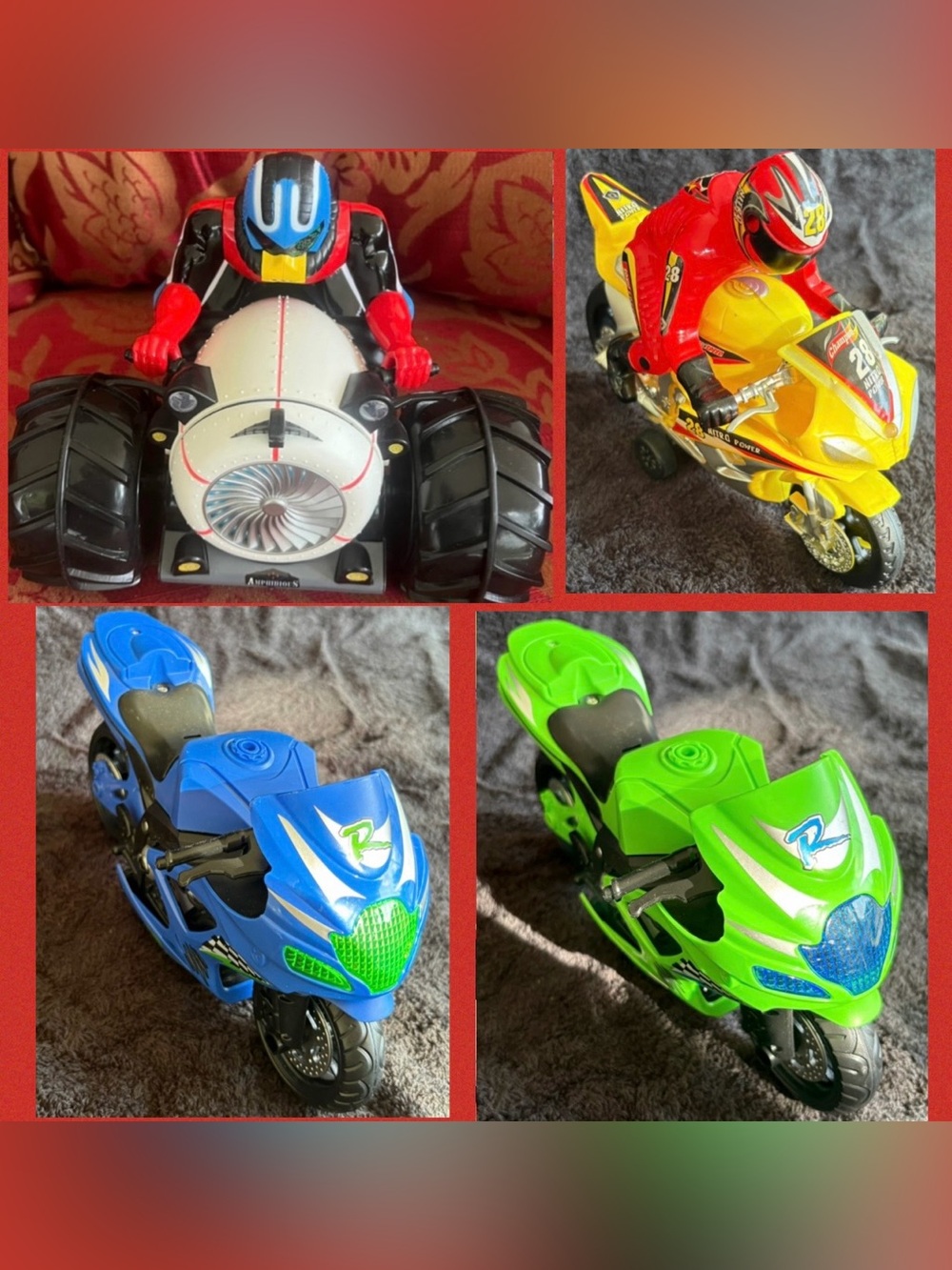 (motorcycles lot) Kids Motorcycle Ride-On Toy Set - Blue, Green, Red,